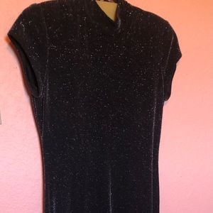 Maxi floor length, mini turtle neck, slate gray/black/silver glitter dress